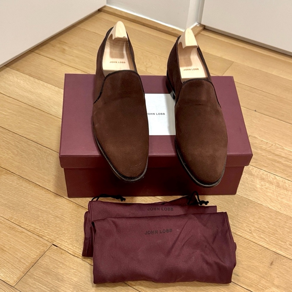 John Lobb Dark Brown Suede Loafers